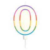 Homéa Birthday Candle Number 0 with Plastic Holder, Height 10.5 cm, Multicoloured
