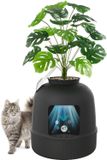 Merkloos Kattenbak in bloempotdesign met geurfilter en schep, zwart