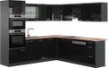 Vicco Hoekkeuken R-Line, Zwart hoogglans/Antraciet, 247 x 237 cm, WB Eik