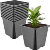 Garronda Set van 10 hoge vierkante kunststof kweekpotten met drainagegaten voor tuin (Zwart, 20 x 20 x 23 cm (5,6L)) GD-KW-HS