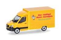 Herpa modelauto Mercedes-Benz Sprinter 18 foodtruck "Eieren Gevogelte Worst Aardappelen", miniatuur op schaal 1:87, verzamelmodel, Made in Germany, kunststof