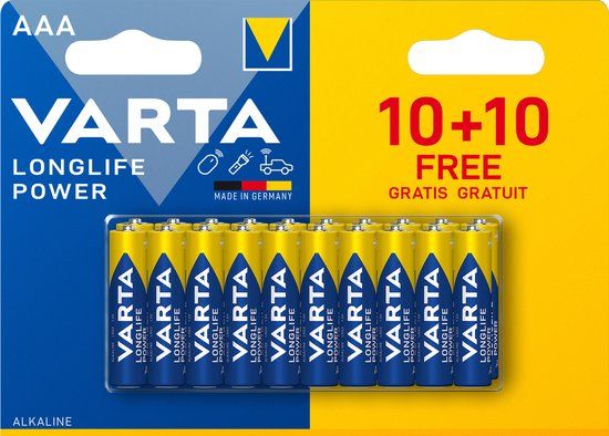 Varta Longlife Power AAA Alkaline Batterijen - 20 Stuks