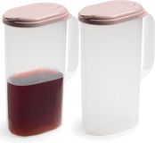 Plasticforte Waterkan met deksel - 2x stuks - 2 liter - roze/ transparant - kunststof