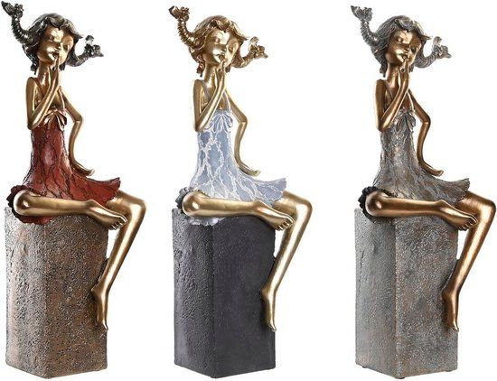 DKD Home Decor Decorative Figures - Woman - Red, Gray, Blue - Resin - Modern (3 Pieces)