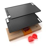 NutriChef Gietijzeren grillplaat, 45 x 25 cm, voor inductie en gasbarbecue, omkeerbare plaat met antiaanbaklaag, voor steak, BBQ, teppanyaki, geschikt voor fornuis en oven met zijhandgrepen