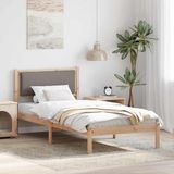 vidaXL Bedframe met hoofdeinde, taupe, 90 x 200 cm, massief grenenhout