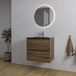 Saniclass Chaci Badkamermeubelset - 60x46x55cm - keramische wastafel zwart - 1 wasbak - 1 kraangat - 2 lades - ronde spiegel met verlichting - noten