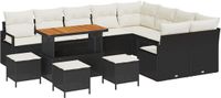 vidaXL Tuinbank Set 12-delig Zwart Poly Rattan