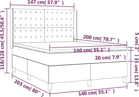 vidaXL Boxspring met matras en LED fluweel roze 140x200 cm