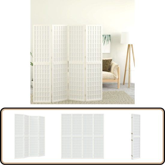 vidaXL Kamerscherm - inklapbaar - 4 panelen - Japanse stijl - 160x170 cm - wit