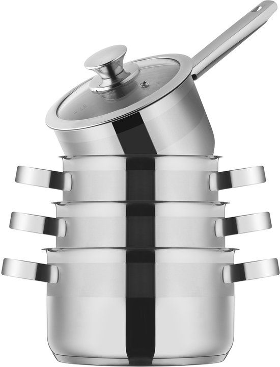 Sola Furore Pannenset Inductie - 4-Delig - RVS - PFAS-Vrij - Zilver