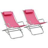 VidaXL Chaise de jardin terrasse polychlorure de vinyle (PVC), acier rose (2 pièces)