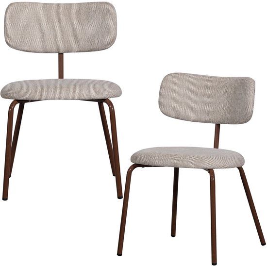 WOOOD Travis Eetkamerstoelen - Polyester - Off White - Set van 2
