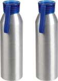 Merkloos / Sans marque Inspirion Gmbh 2x Stuks aluminium waterfles/drinkfles zilver met blauwe kunststof schroefdop 650 ml