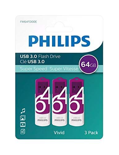 Philips Pen Drive 64 GB USB 3.0 FM64FD00E 3 stuks High Speed Stick Stick 64GB met dop en sleutelhanger