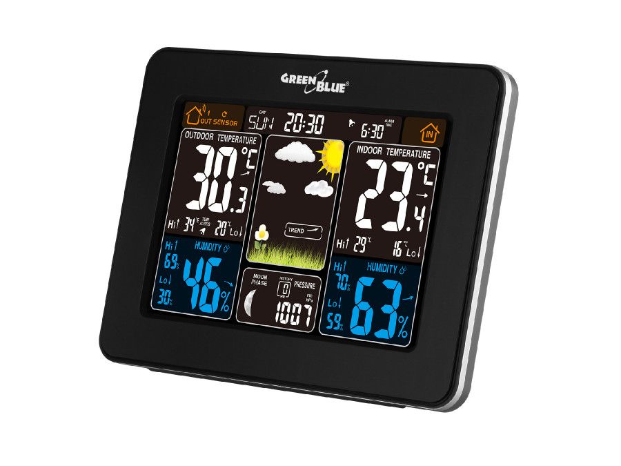 GreenBlue 46004 Weather Station - Black - with Barometer, Hygrometer, Thermometer, and DCF Radio Clock