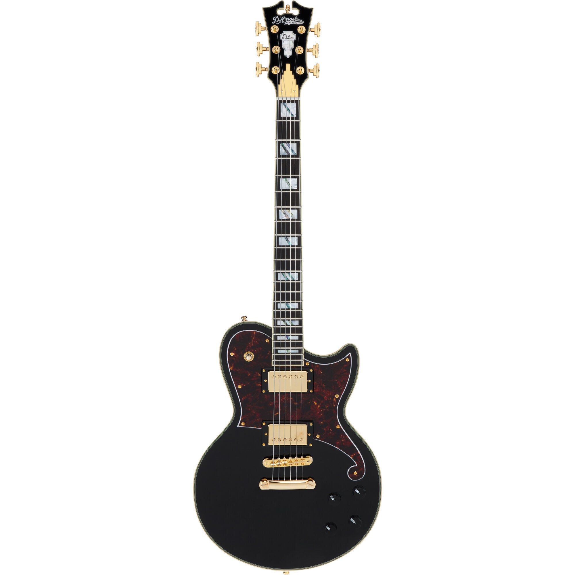 D'Angelico Deluxe Atlantic Solid Black Electric Guitar with Case