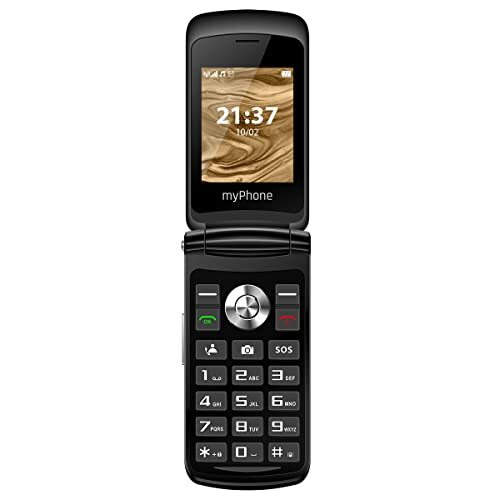 MP myPhone Waltz Seniorenmobiele telefoon zonder abonnement, 2,4 inch display, inklapbaar, klapmobiele telefoon, grote toetsen, 800 mAh batterij, 2G, Dual SIM, camera, zwart