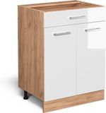 Vicco R-Line Meuble bas de cuisine – 60 cm avec tiroir, sans plan de travail Blanc Laqué brillant