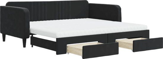 vidaXL Slaapbank met onderschuifbed en lades 100x200 cm fluweel zwart