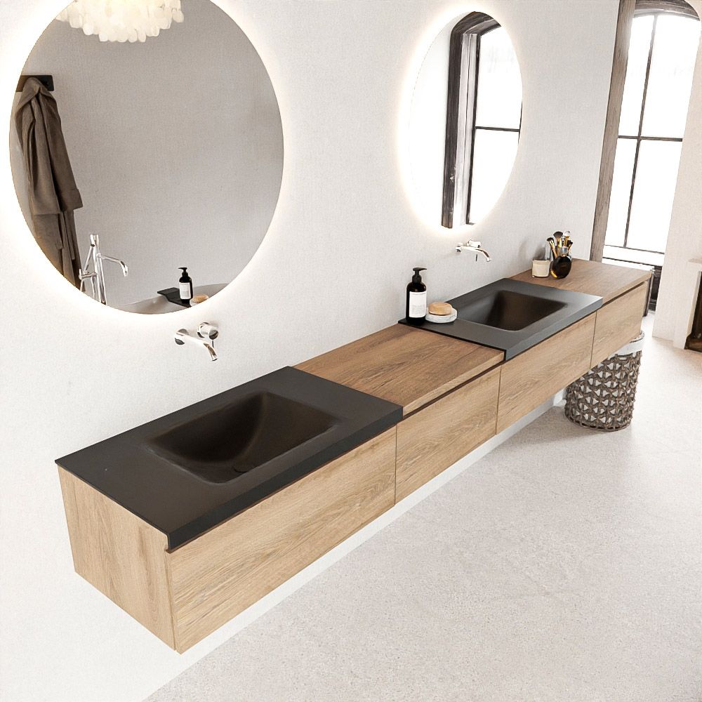 Mondiaz Bukla badmeubel links 280 washed oak en urban - 280 cm