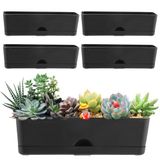 Set van 5 vensterdozen 40 cm rechthoekige plantenbak - grote plastic bloempotten voor kruiden en vetplanten - Zwarte zelfbewaterende vensterbankbakken voor binnen/buiten