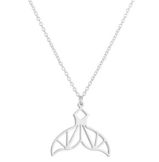 Fako Bijoux® Ketting met Hanger - Stainless Steel - RVS - Dolfijn Staart - Zilverkleurig - 45 cm