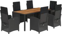 vidaXL 7-delige tuinset met kussens, polyrattan, zwart