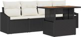 vidaXL Banquette de jardin - Set - 4 places - Noir - Polyrotin