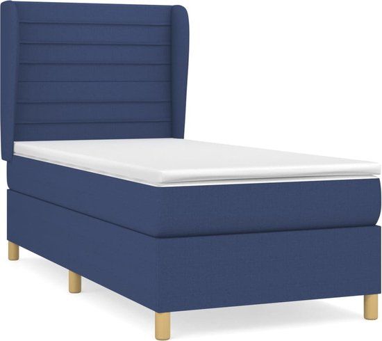 vidaXL Boxspring met matras stof blauw 90x190 cm