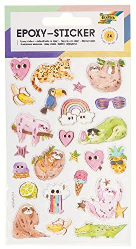 Folia 16301 - Epoxy Sticker I met luidiermotieven, driedimensionale stickers, 24 stuks, ideaal geschikt voor het versieren van wenskaarten, knutselwerken en scrapbooking