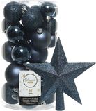 Decoris Boules de Noël 31 pièces - Bleu foncé - Plastique - Mat/Brillant/Paillettes Mix