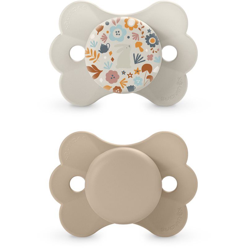 Suavinex Wonderland Set van 2 babyfopspenen 6/18 maanden, met symmetrische speen SX Pro van siliconen, omkeerbaar, plat, flexibel, ontziet de mondontwikkeling, Beige