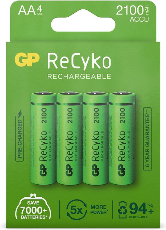 GP ReCyko Rechargeable AA batterijen - Oplaadbare batterijen AA (2100mAh) - 4 stuks