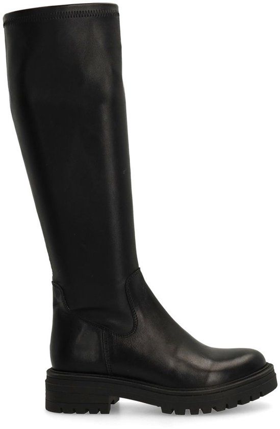 Manfield - Zwarte leren stretch laarzen voor dames - Maat 40