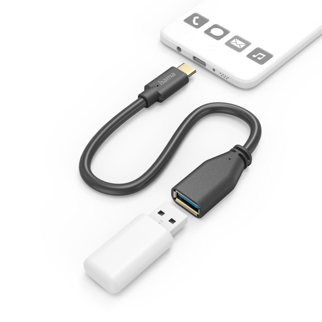 Hama USB-C naar USB-A Kabel - 0.15m - Zwart