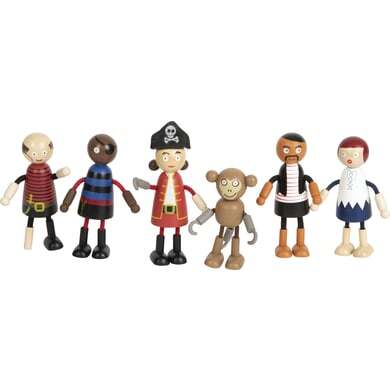 Small Foot buigende piratenfiguren van hout, 5 piraten en 1 aap, gedetailleerd en flexibel, vanaf 3 jaar, 12412