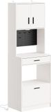 SoBuy Hoge Keukenkast met Werkblad – 2 Deuren, 2 Laden, Stopcontact en Wandplaat – Crèmewit – 60 × 40 × 170 cm – FSB98-E-WG