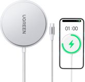 UGREEN Qi2 15W Draadloze Magnetische Oplader - Compatibel met MagSafe - 1.5M Gevlochten USB-C Kabel - Wit