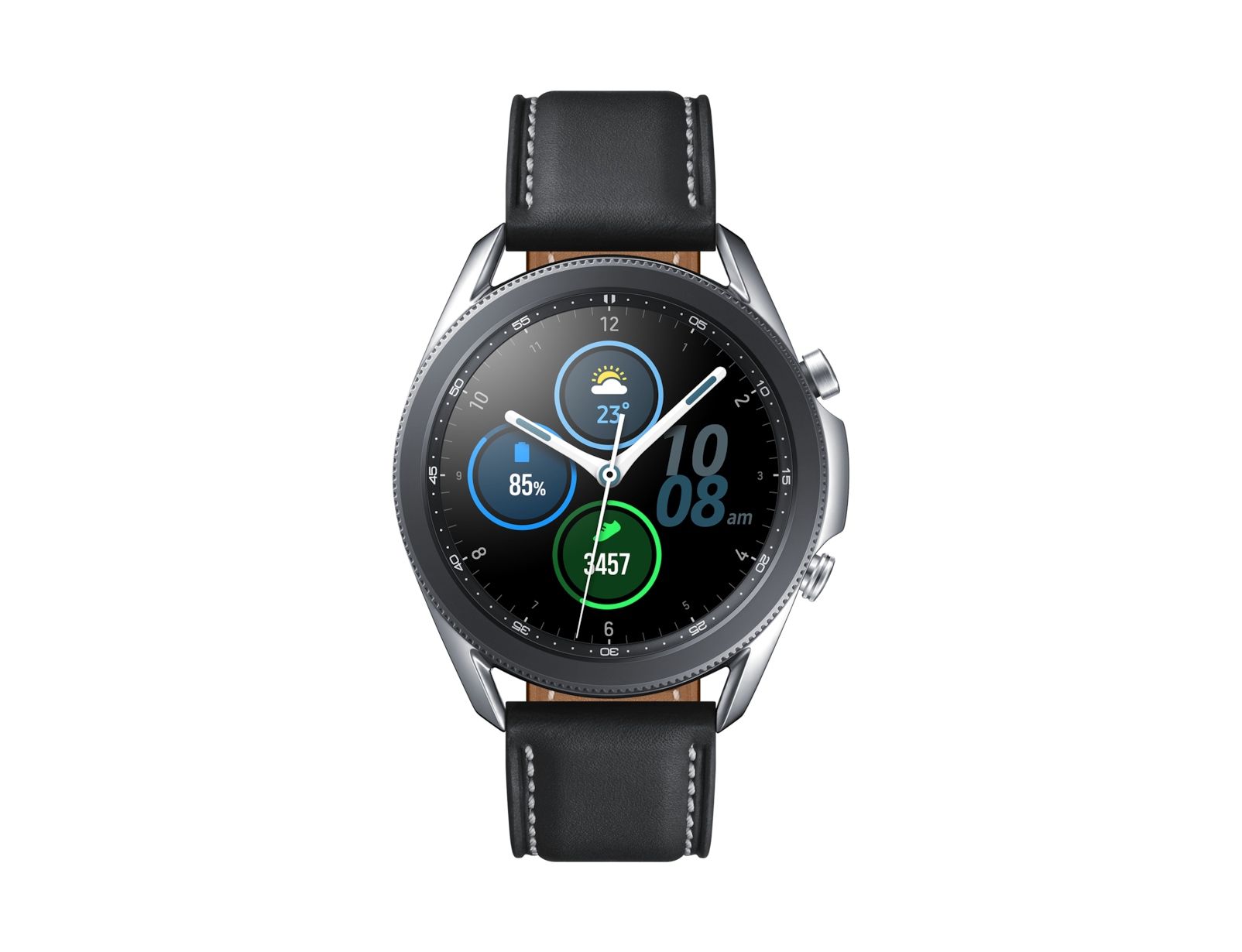 Samsung Galaxy Watch3 45mm - Mystic Silver - Smartwatch - 1.4" Super AMOLED - GPS - WiFi - Bluetooth - Stainless Steel - Leather Strap