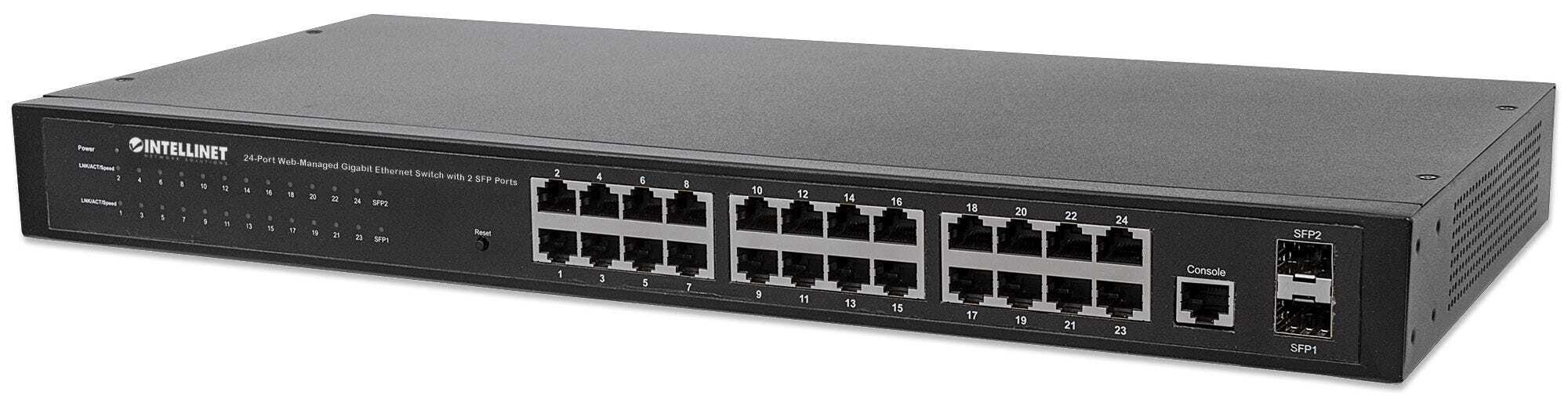 Intellinet 24-Port Network Switch, 24-Port (RJ45), Rackmount, Gigabit, 4 SFP, Ethernet Web-Smart, 10/100/1000 Mbit/ (Euro 2-pin plug)