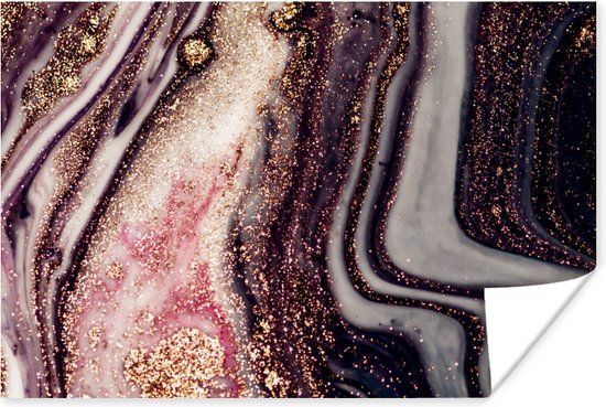 PosterMonkey Poster Marmer Roze Goud Glitter Marmerlook 180x120 cm XXL