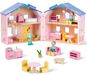 Merkloos Poppenhuis Poppenhuisje - Houten Poppenhuis - Met Meubels en 2 Poppen - Roze - 3 tot 6 jaar
