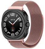 Wigento Samsung Galaxy Watch Ultra 47mm: Metalen mesh polsband van roestvrij staal met magnetische sluiting, kleur roze
