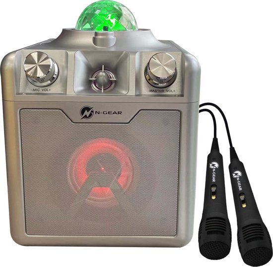 N-Gear Disco Star 710 Silver - Draadloze Karaoke Bluetooth Speaker - Sterrenprojector - 2 Microfoons