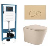 QeramiQ Dely Toiletset - inbouwreservoir Qeramiq Flush - 35mm zitting - kunststof beige bedieningsplaat - ronde knoppen - beige