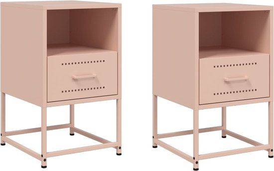 vidaXL Nachtkastjes - Set van 2 - Staal - Roze