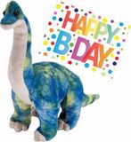 Wild Republic Europe Pluche knuffel Dino Brachiosaurus 25 cm met Happy Birthday wenskaart