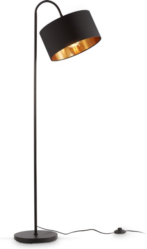 B.K.Licht - Zwart Gouden Vloerlamp - booglamp voor woonkamer - industriële staande lamp - voor binnen - staanlamp - leeslamp - h: 145cm - met 1 lichtpunt - E27 fitting - excl. lichtrbon