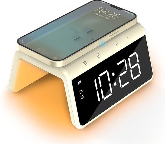 Caliber Digitale Wekker met Draadloze Oplader - Geel
